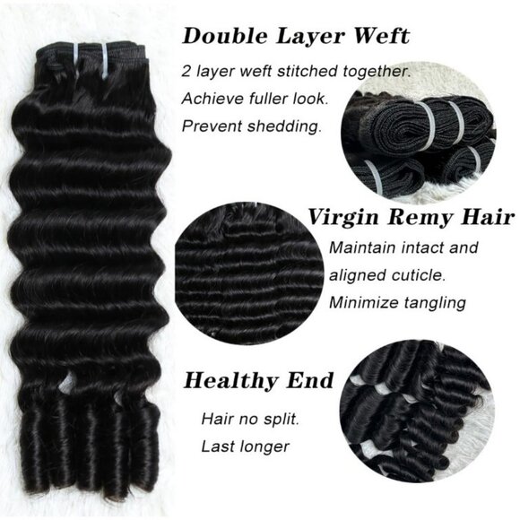 🖤 Deep Wave Human Hair Bundle Quick Weave // Natural Black - Picture 3 of 4